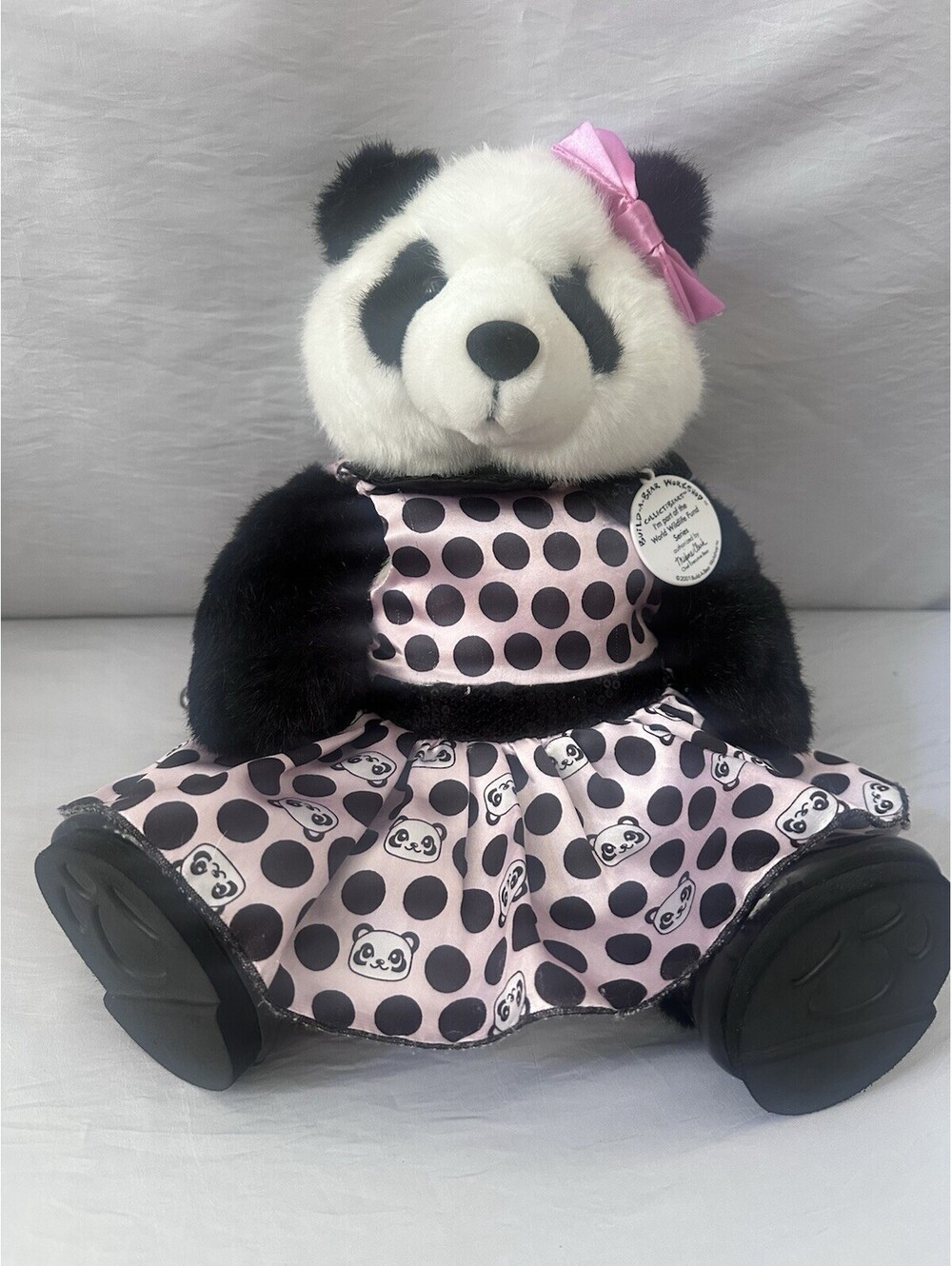 Vtg 1997 Build A Bear WWF Panda Black White Stuffed Teddy w/ Panda Dress HTF